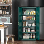 Polup 71" Green Pantry Storage Cabinet with 2 Doors, Tall Metal Kitchen Cabinet with Adjustable Shelves, Freestanding Cupboard for Garage, Laundry