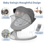 Electric Baby Swing, Caveen Infant Swing Rocker with Remote Control, 5 Sway Speeds, Bluetooth Music, Grey