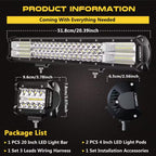 LEDMIRCY 20Inch LED Light Bar and 4Inch LED Pod Lights 2PCS with Rocker Switch Wiring Harness Kit Off Road Lights Spot Flood Combo Beam LED Driving