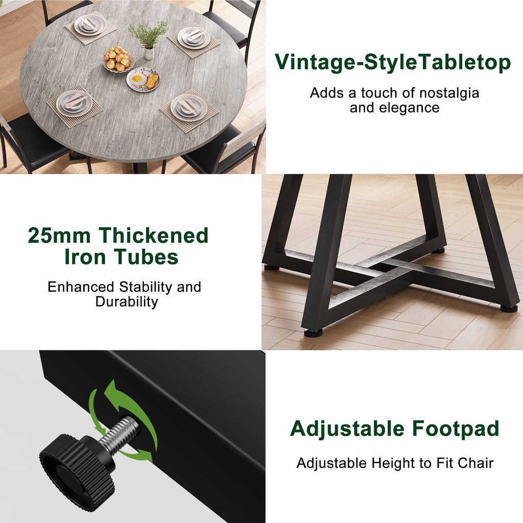 Hijob 42in Round Dining Table for 4, Kitcen Table Sturdy Wood Kitchen & Dining Room Furniture, Gray