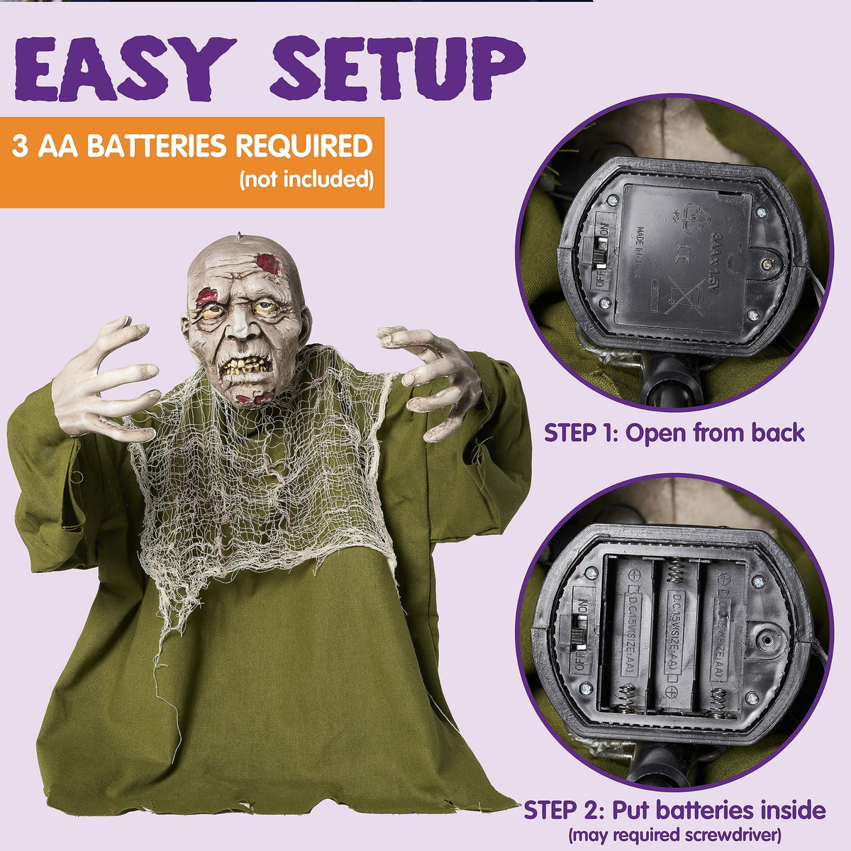 JOYIN Halloween Animated Zombie Groundbreaker Outdoor Decor with Light Up Eyes Creepy Animatronic Decorations with Movable Arms for Halloween Party