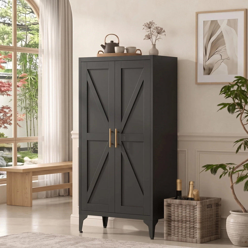 AISWORD 47 Inch Metal Kitchen Pantry Cabinet, Freestanding Storage Cupboard with 3 Adjustable Shelves, 4-Tier Tall Storage Cabinet for Kitchen