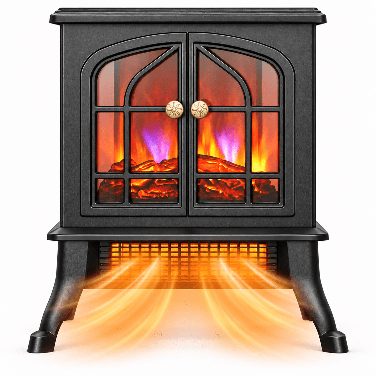 ALPULON Electric Infrared Quartz Fireplace Stove Heater with 3D Flame Effect, Black