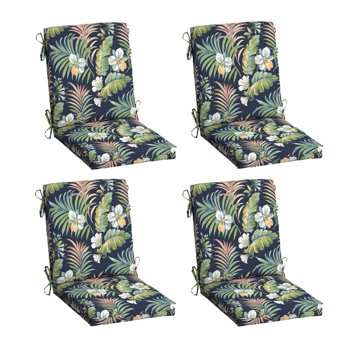 ARDEN 4-Pack Patio Dining Outdoor Chair Cushions, 20x44, Rain-Proof Seat Pad, Fade-Resistant Outdoor Simone Blue Tropical