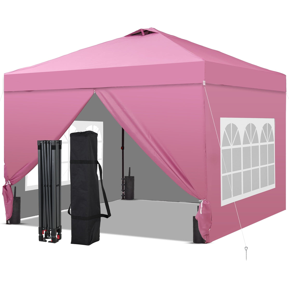 Ainfox 10'x10'Pop Up Canopy Tent 4 Removable Walls Windproof UV Shelter Outdoor,Pink