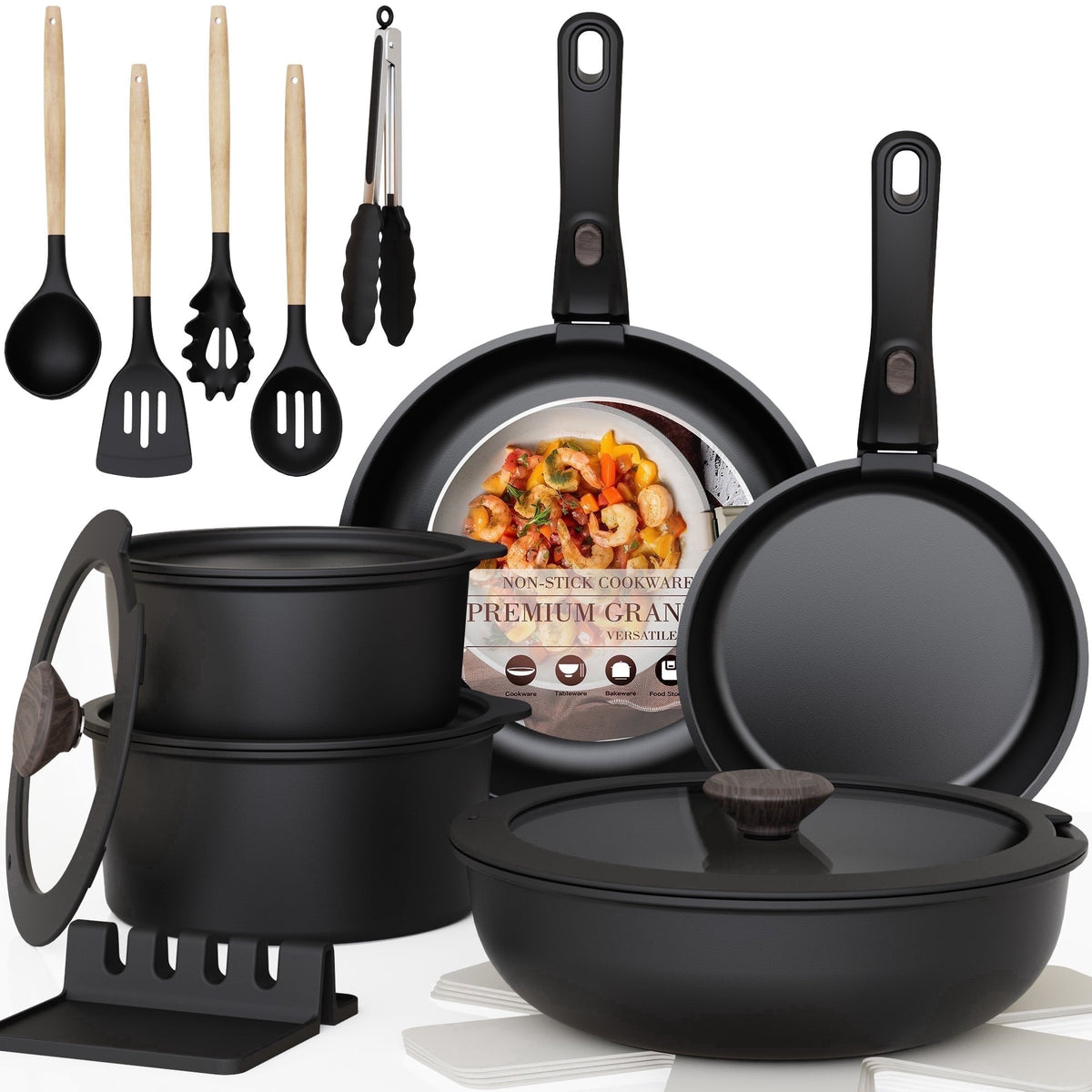 Astercook 20-Piece Pots and Pans Set, Nonstick Cookware Set with Detachable Handles, Oven & Dishwasher Safe, Induction Compatible, Stackable RV