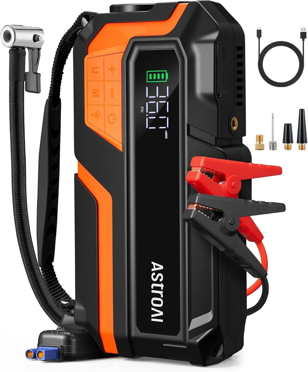 AstroAI M12 Portable Jump Starter with 150PSI Air Compressor, 6000A Car Battery Booster Pack (All Gas &10L Diesel) with Tire Inflator, LED Display