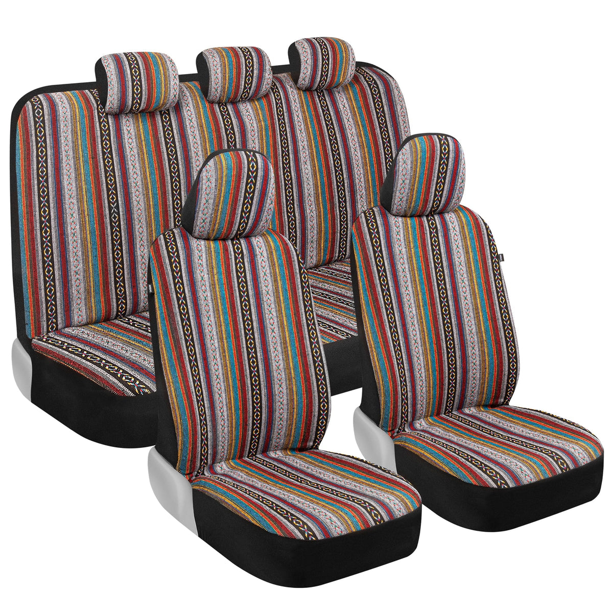 BDK Saddle Blanket Car Seat Covers Front and Rear Set, Woven, Baja Inca, 9-Piece