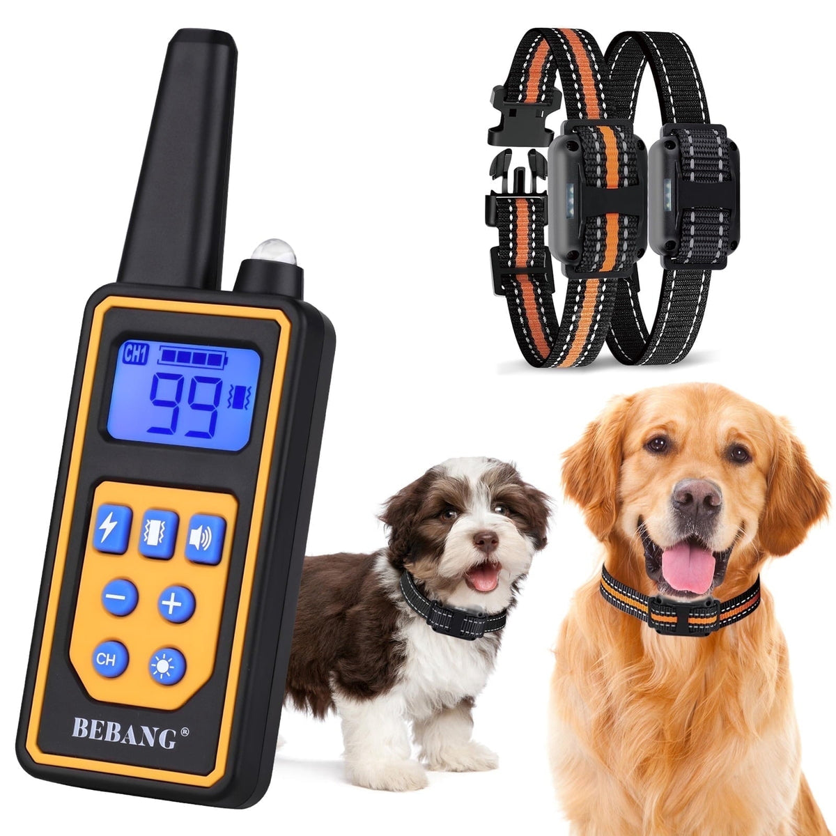 BEBANG 2600FT Dog Training Collars for 2 Dogs, Dog Shock Collar with Remote, 3 Modes Beep Vibration Shock, Waterproof, LED Light for Training Small