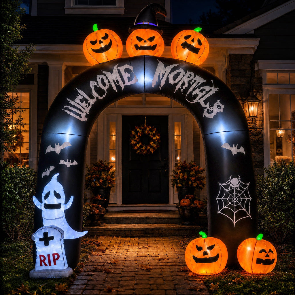 BEEPRINCESS 10FT Halloween Inflatable Arch for Outdoor Decor, LED Lighted Scary Archway with Ghost & Pumpkin, Blow Up Yard Decoration for Haunted