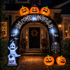 BEEPRINCESS 10FT Halloween Inflatable Arch for Outdoor Decor, LED Lighted Scary Archway with Ghost & Pumpkin, Blow Up Yard Decoration for Haunted