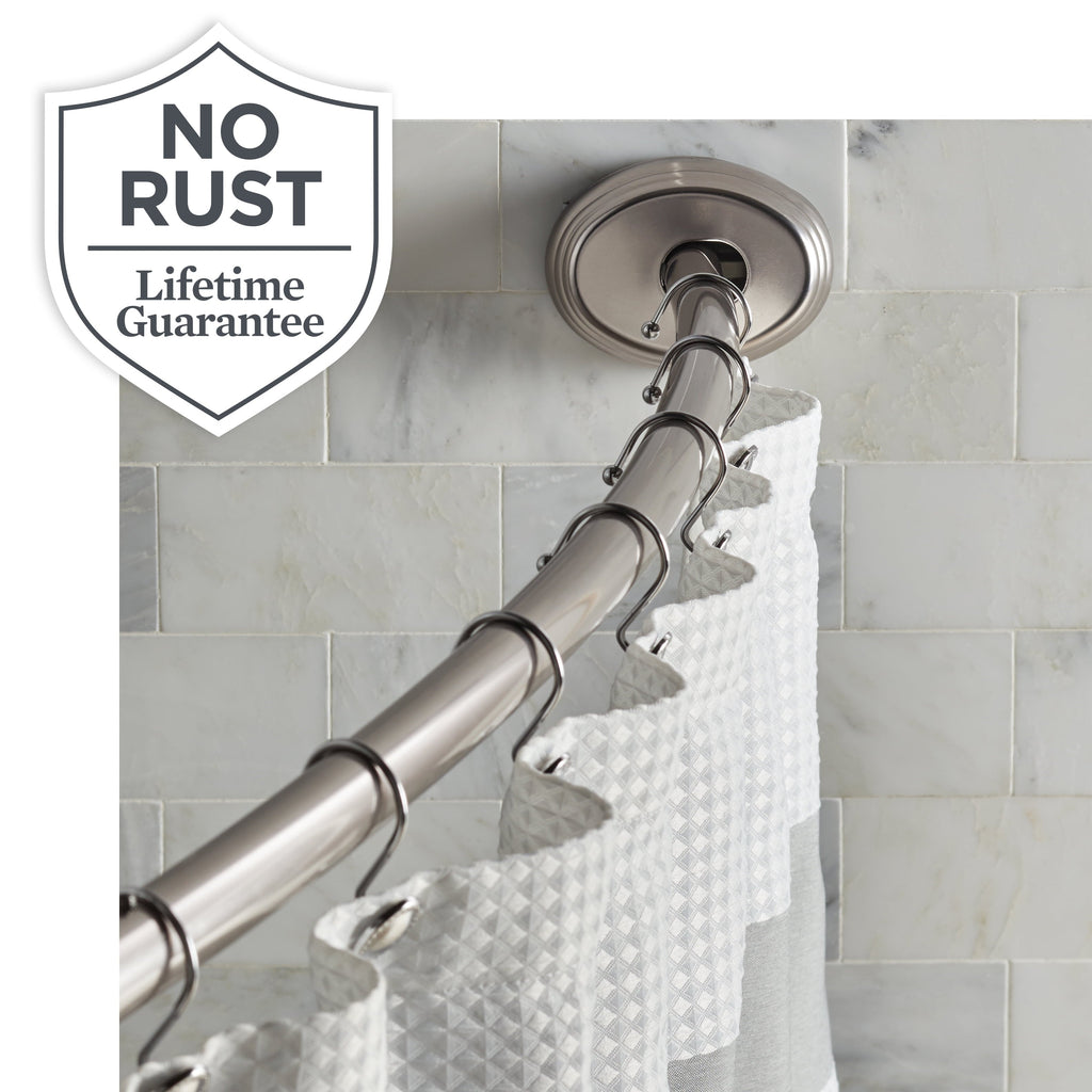 Better Homes & Gardens Dual Mount No Rust 50” to 72” Adjustable Curved Shower Curtain Rod, Nickel