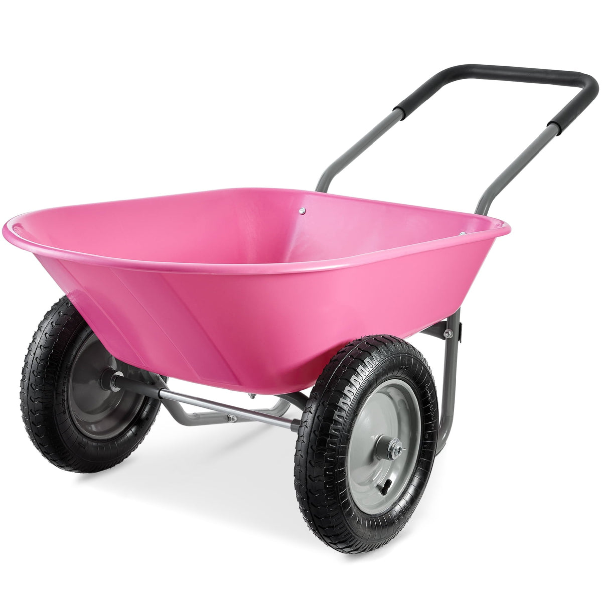 Best Choice Products Dual-Wheel Home Wheelbarrow Yard Garden Cart for Lawn, Construction - Pink