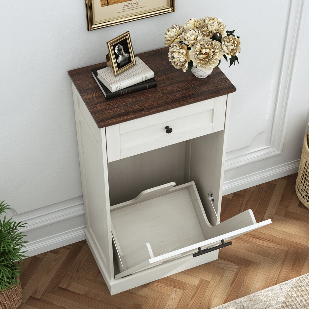 Blotout 13 Gallon Tilt Out Trash Cabinet, Hidden Wooden Trash Can with Drawer, Pet Proof Freestanding Kitchen Recycling Cabinet for Kitchen, Kitchen