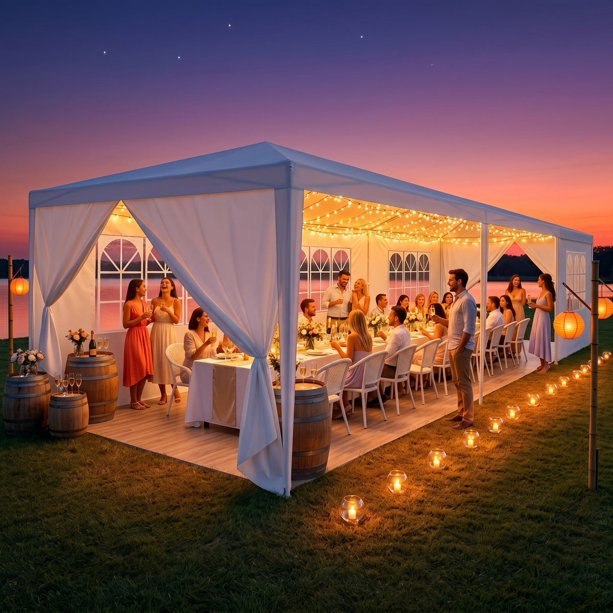 COBIZI 10x30FT Party Tent with 8 Removable Sidewalls, Waterproof & UPF 50+ Outdoor Canopy for Weddings, BBQ, Trade Shows & Events, White
