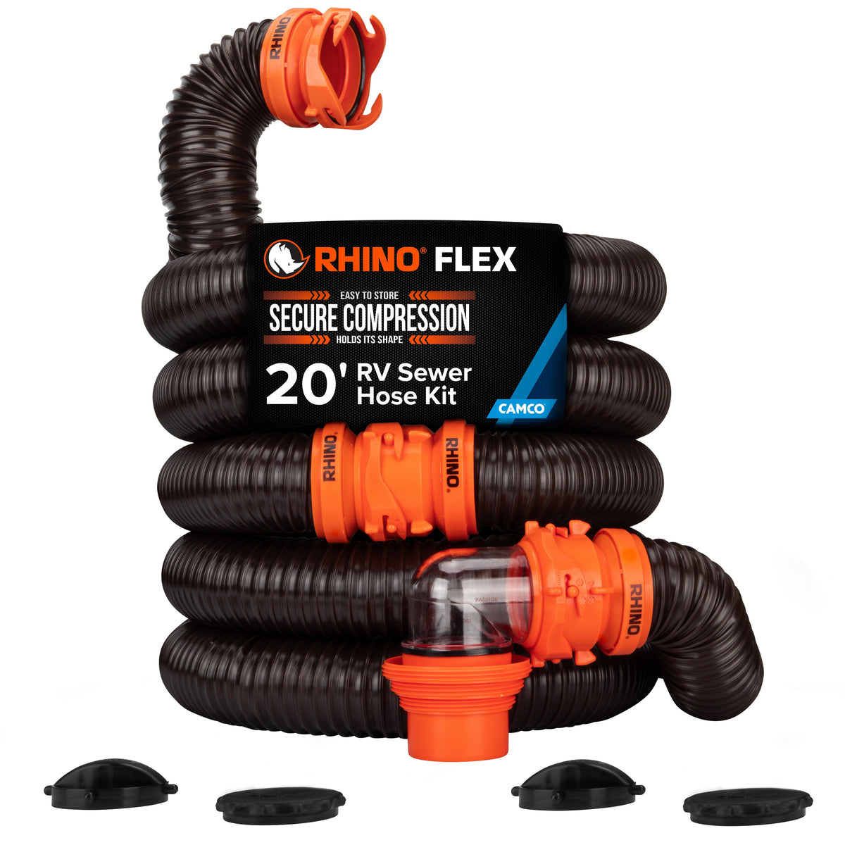 Camco RhinoFLEX 20ft RV Sewer Hose Kit - 23 Mils of Polyolefin, Black (39744)