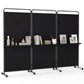 Costway 3-Panel Room Divider with Storage Shelves 6FT Tall Folding Privacy Screen on Wheels Black