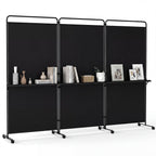 Costway 3-Panel Room Divider with Storage Shelves 6FT Tall Folding Privacy Screen on Wheels Black