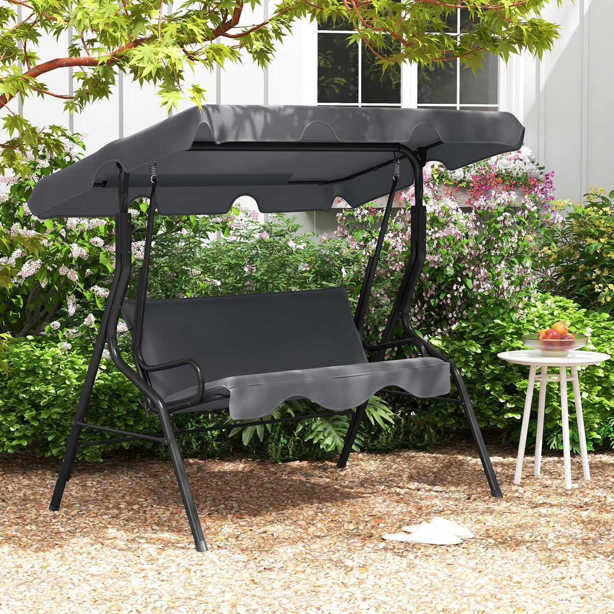 Costway Metal and Polyester Hanging Porch Swings with Canopy, Gray
