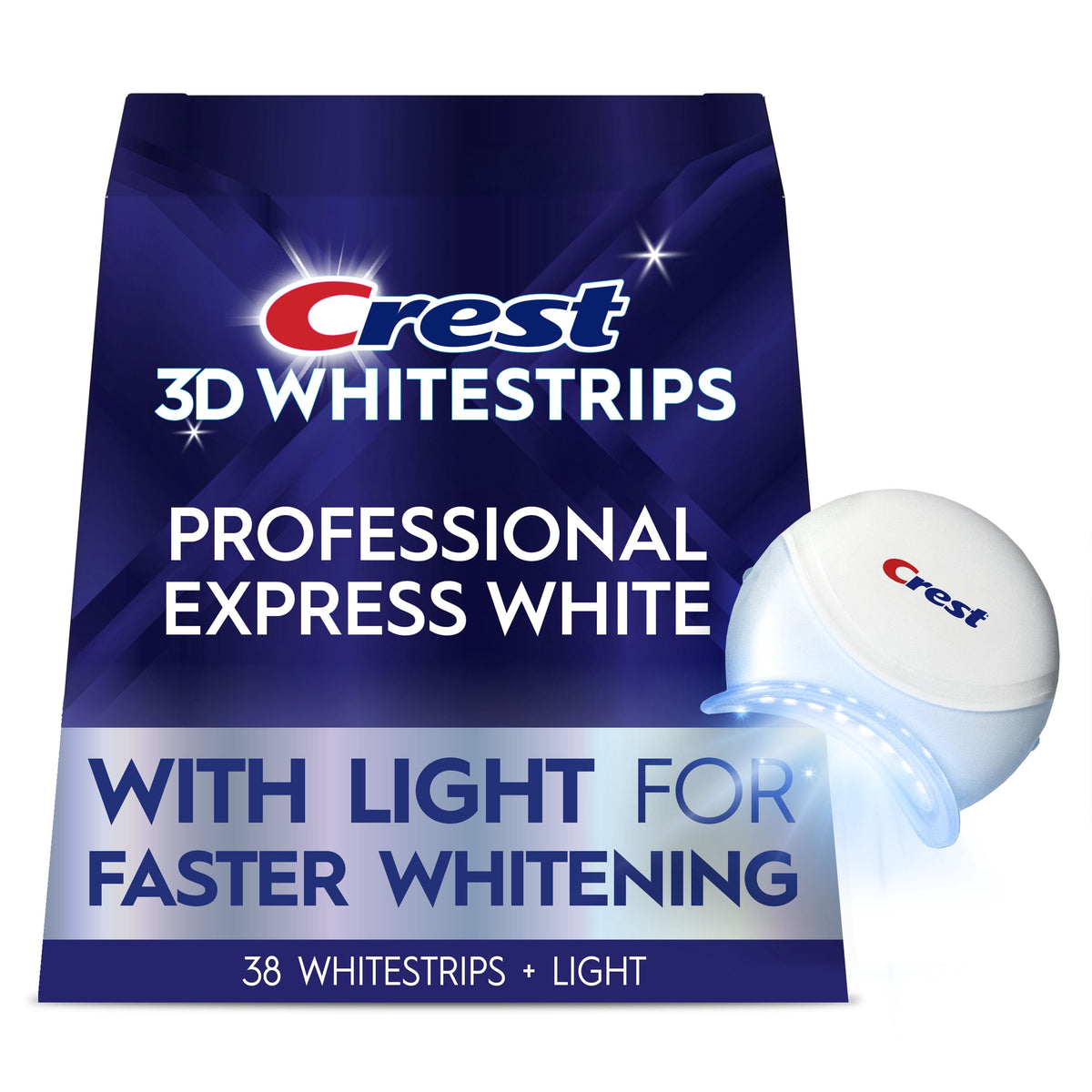 Crest 3DWhitestrips at Home Teeth Whitening Kit, Professional Express + Whitening Light, 1 Light + 19 Treatments, 38 Strips