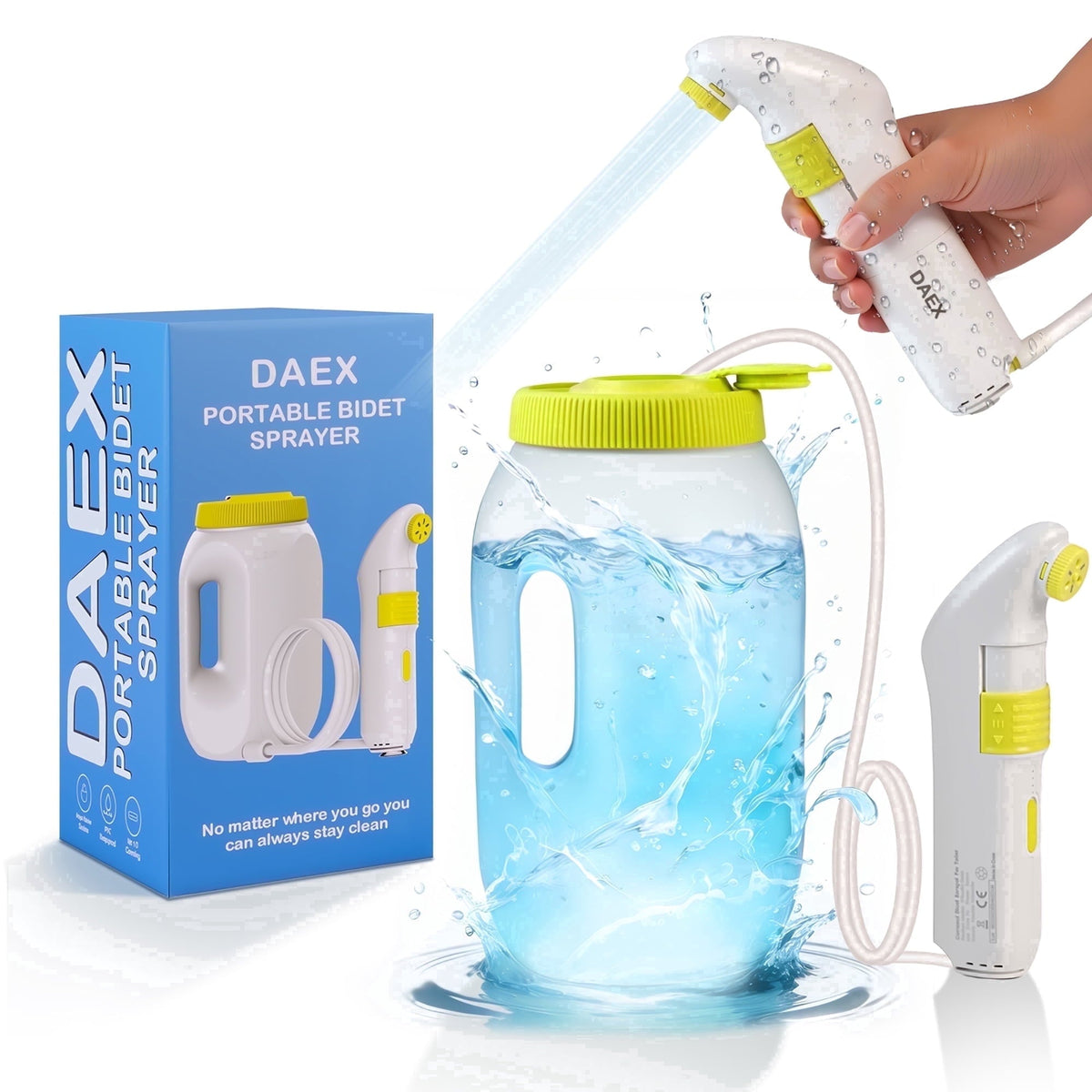 DAEX Electric Portable Bidet for Travel, Rechargeable Handheld Travel Bidet with 2.5L Water Bottle, Personal Hygiene Washer for Camping, RV and Home