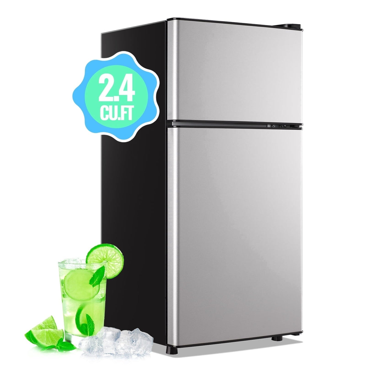 DEMULLER 2.4 Cu.ft Mini Refrigerator Small Fridge with Freezer Dual Door Fridge New Silver