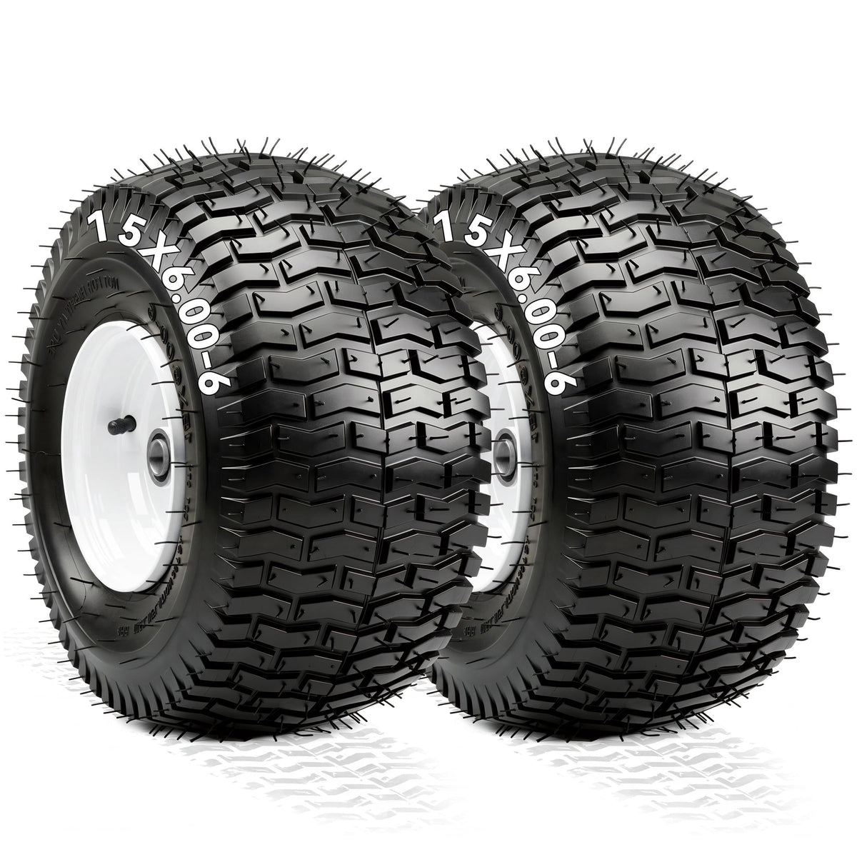 Dextrus 15x6.00-6 Lawn Mower Tire & Wheel Assembly, 4 Ply Replacement Front Tires, 570 LBS Load Capacity, 3" Centered Hub 3/4" Bearings, Fits John