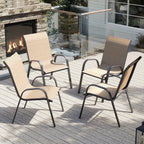 ELPOSUN Patio Chairs Set of 4, Outdoor Stackable Dining Chairs for All Weather, Breathable Garden Outdoor Furniture for Backyard Deck,Khaki