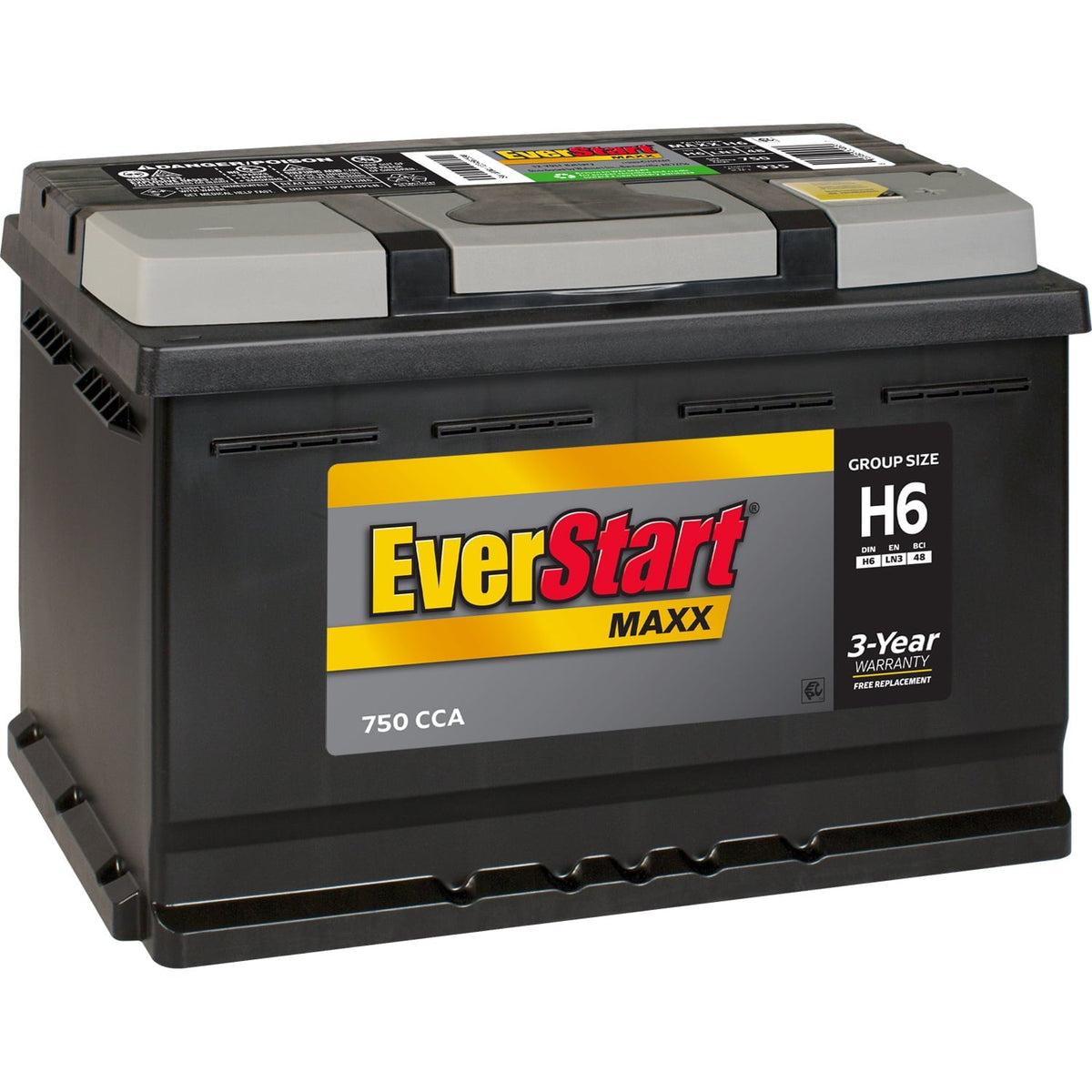 EverStart Maxx Lead Acid Automotive Battery, Group Size H6 / LN3 / 48 12 Volt, minimum 730 CCA 120 RC