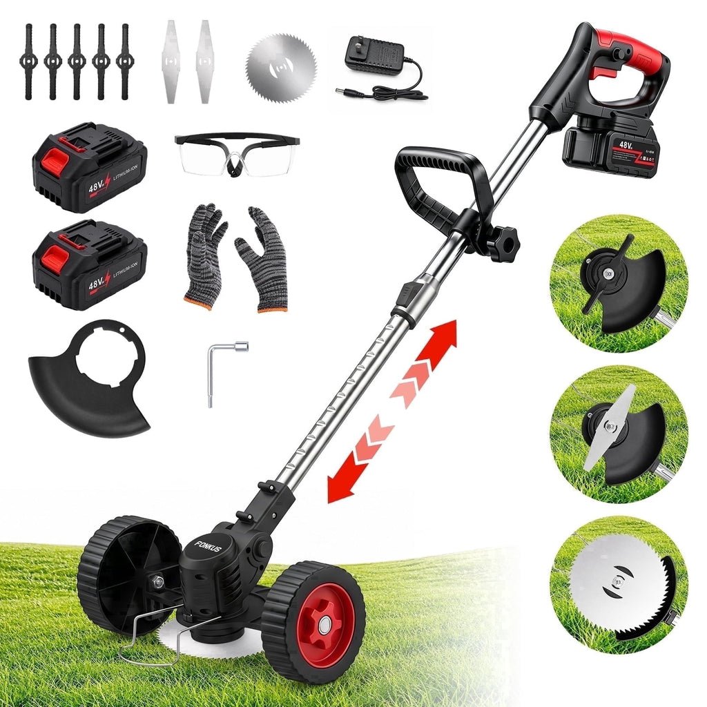 FOUKUS Cordless Weed Wacker Battery Powered - 800W Electric Grass Trimmer Edger Mower with Wheels - Lightweight Brush Cutter Tool for Lawn Care