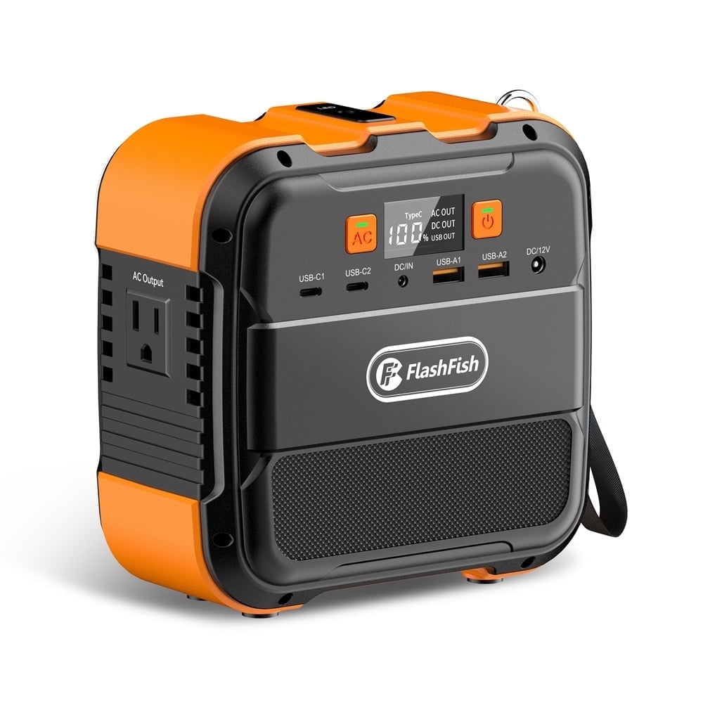 Flashfish Portable Power Station Mini Solar Generator, 98Wh 26400mAh Lithium Battery, 120W 110V AC Outlets with LED Light Backup Battery For Camping