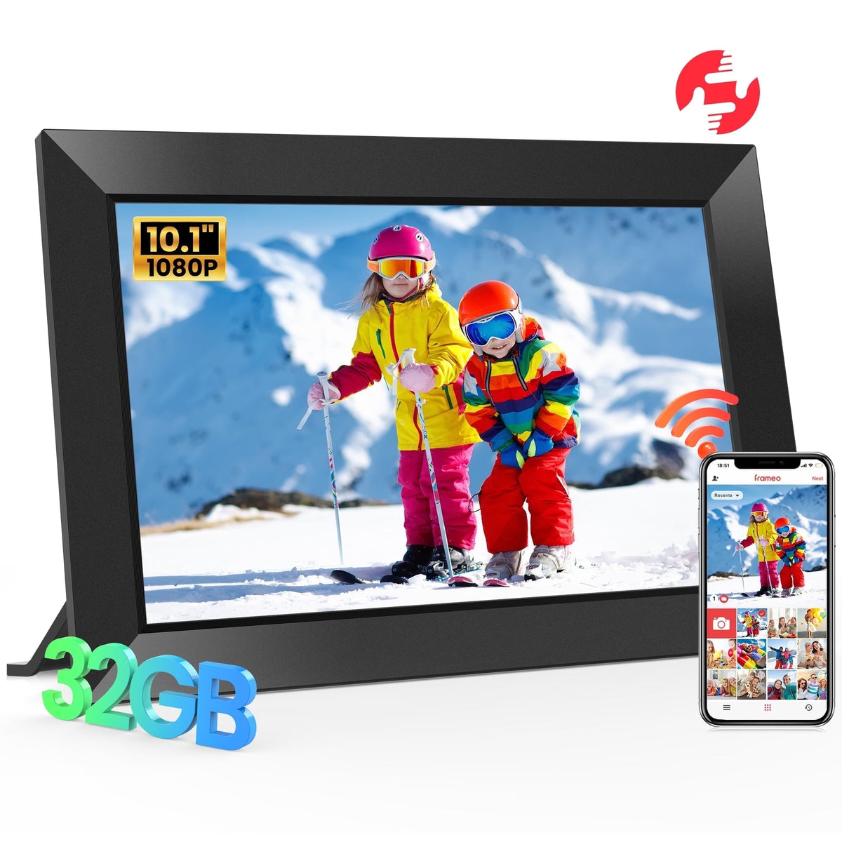 Frameo WiFi Digital Picture Frame, TEMASH 10.1" Digital Photo Frame 32G Memory with 1280*800 IPS Touchscreen, Auto Rotate, Gift for a Loved One!