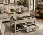 GALAXHERO Coffee Table, 39" Lift Top Coffee Table with Hidden Compartment, Storage Drawers and Storage Shelf for Living Room, Reception Room Greige