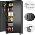 HUAXRON 71 inches Tall Metal Rolling Garage Storage Cabinets with Locking Doors and 5 Adjustable Shelves, Metal Storage Cabinet for Garage, Office