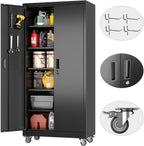 HUAXRON 71 inches Tall Metal Rolling Garage Storage Cabinets with Locking Doors and 5 Adjustable Shelves, Metal Storage Cabinet for Garage, Office