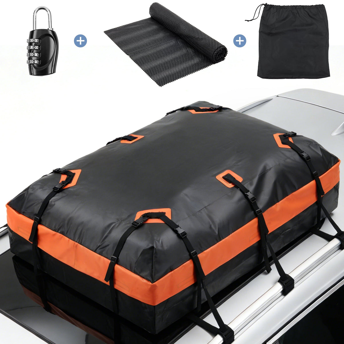JIOABL 20 Cu ft Rooftop Cargo Carrier Bag,Waterproof Car Roof Bag with 6 Safety Hooks, Anti-Slip Mat, Lock for Cars & SUVs