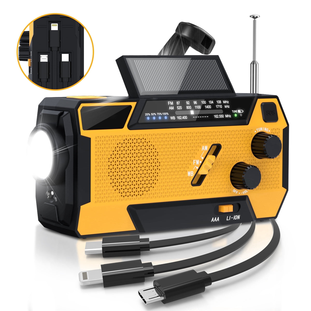 Jazmm Hand Crank Emergency Radio, Emergency Radio,Solar Radio,NOAA/AM/FM Weather Radio, 7400mWh Battery Operated 3 in 1 Charging Cable, LED Reading