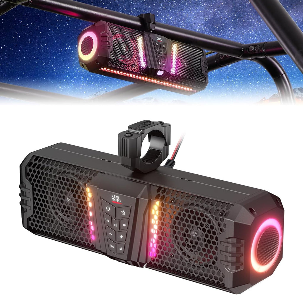 KEMIMOTO Midnight 40 16-inch IP66 Waterproof UTV Sound Bar, Louder RGB 2-Speaker Audio Music Sync Multicolor Light Sound System for UTV ATV Golf Cart