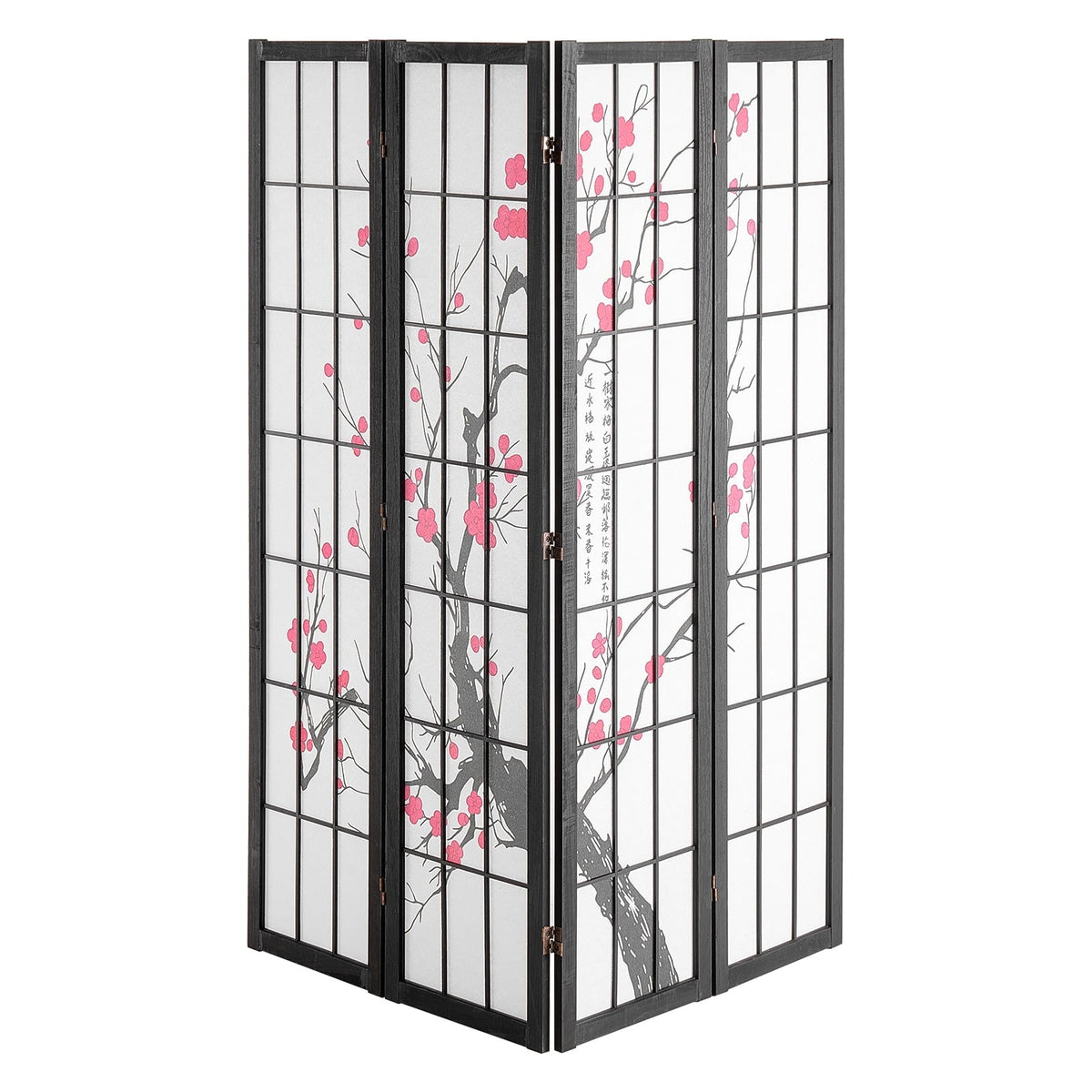 KFFKFF 4-Panel Japanese Room Divider Screen, Wooden Folding Privacy Screen for Indoor Use, Portable Partition for Room Separation and Decoration in