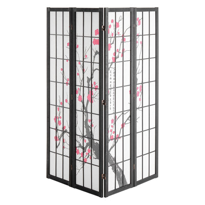 KFFKFF 4-Panel Japanese Room Divider Screen, Wooden Folding Privacy Screen for Indoor Use, Portable Partition for Room Separation and Decoration in