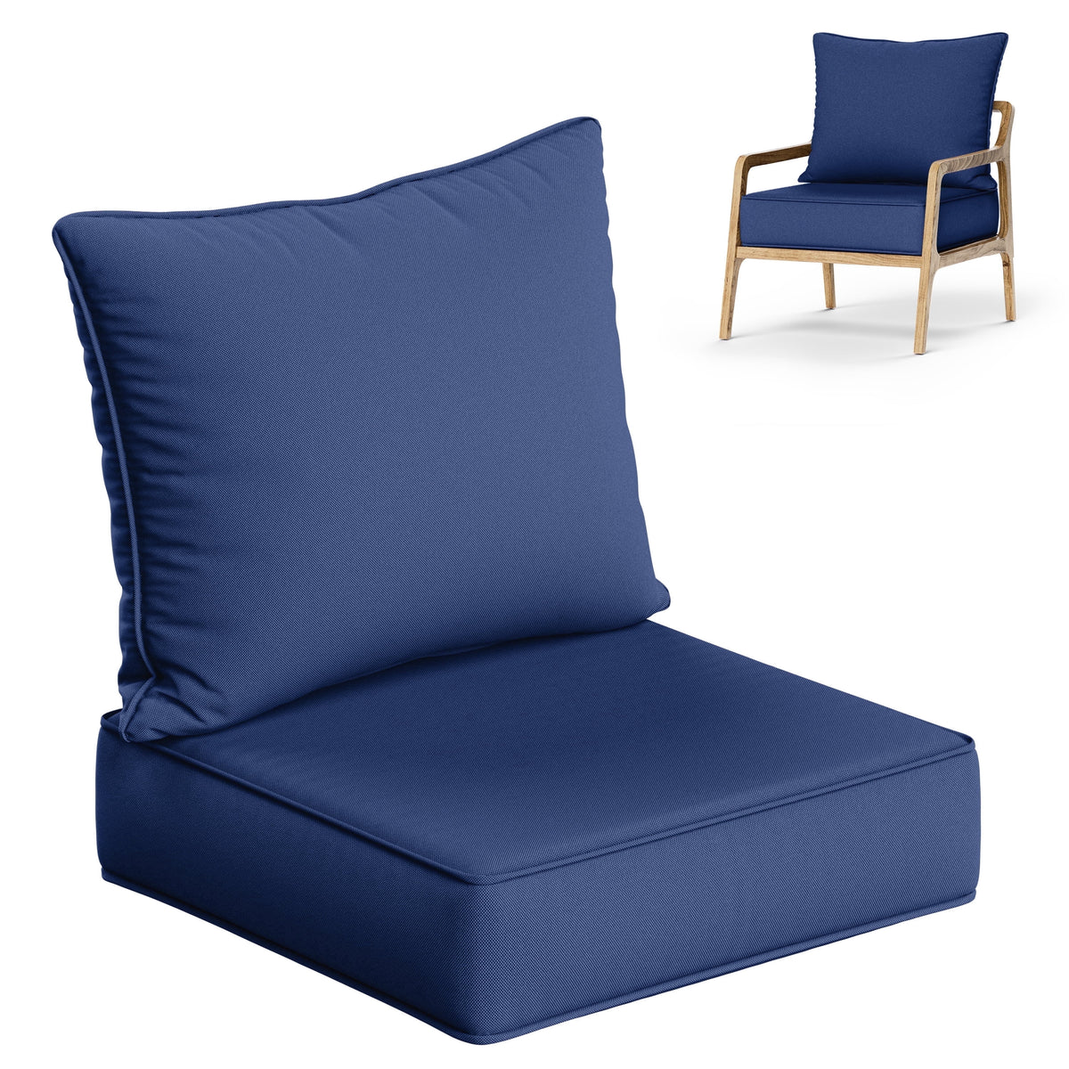Kimunuk Outdoor Deep Seat Cushion Set, 24" x 24" x 6.5" Waterproof Chair Cushions Sofa Cushions for Patio Wicker Furniture, Blue