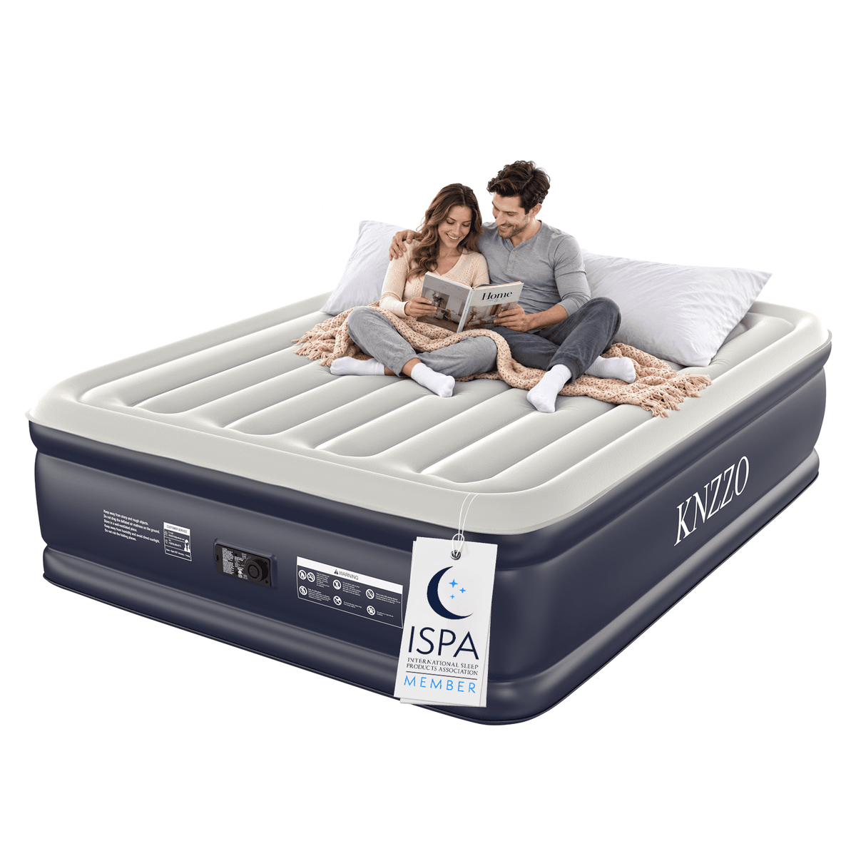 Knzzo Queen Air Mattress with Built-In Pump, 18-Inch Raised Inflatable Bed for Guests, Home and Travel, Dark Navy