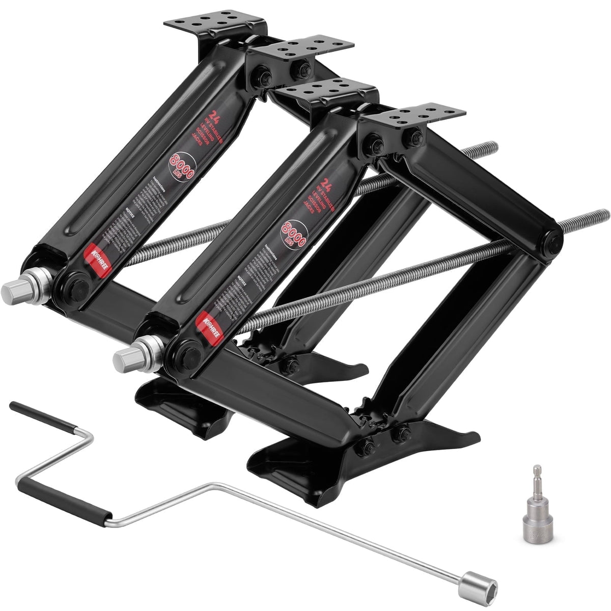Kohree 24" 8000lbs RV Trailer Stabilizer Leveling Scissor Jacks with Crank Handle and Drill Bit,Set 2
