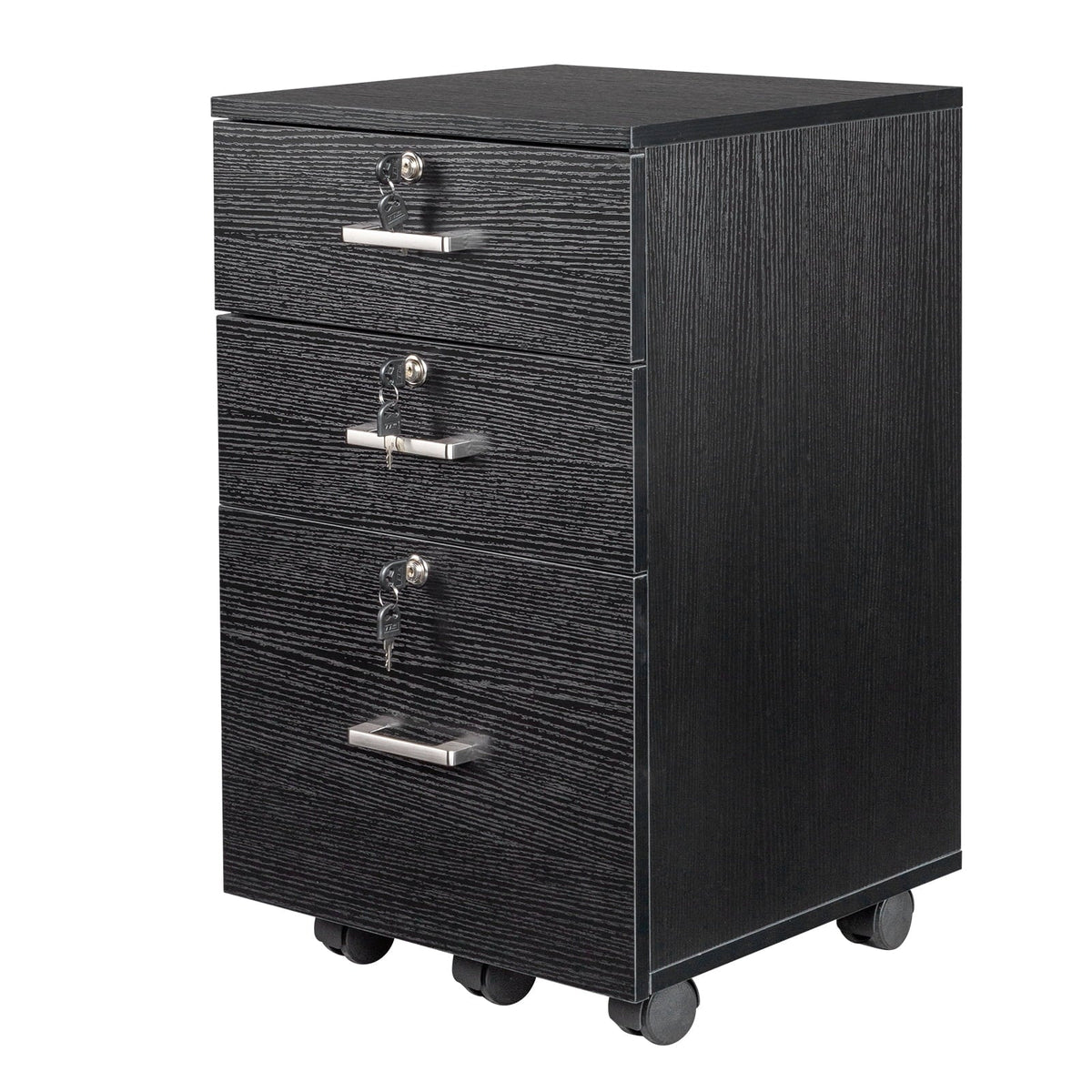 Ktaxon 3-Drawer Rolling Wood File Cabinet with Lock, Portable Vertical Mobile Wooden Storage Filing Cabinet for Home Office,Black