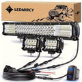 LEDMIRCY 20Inch LED Light Bar and 4Inch LED Pod Lights 2PCS with Rocker Switch Wiring Harness Kit Off Road Lights Spot Flood Combo Beam LED Driving