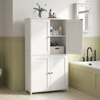LEDREM Bathroom Storage Floor Cabinet Organizer with Adjustable Shelf 4 Magnetic Doors Freestanding for Small Spaces,White