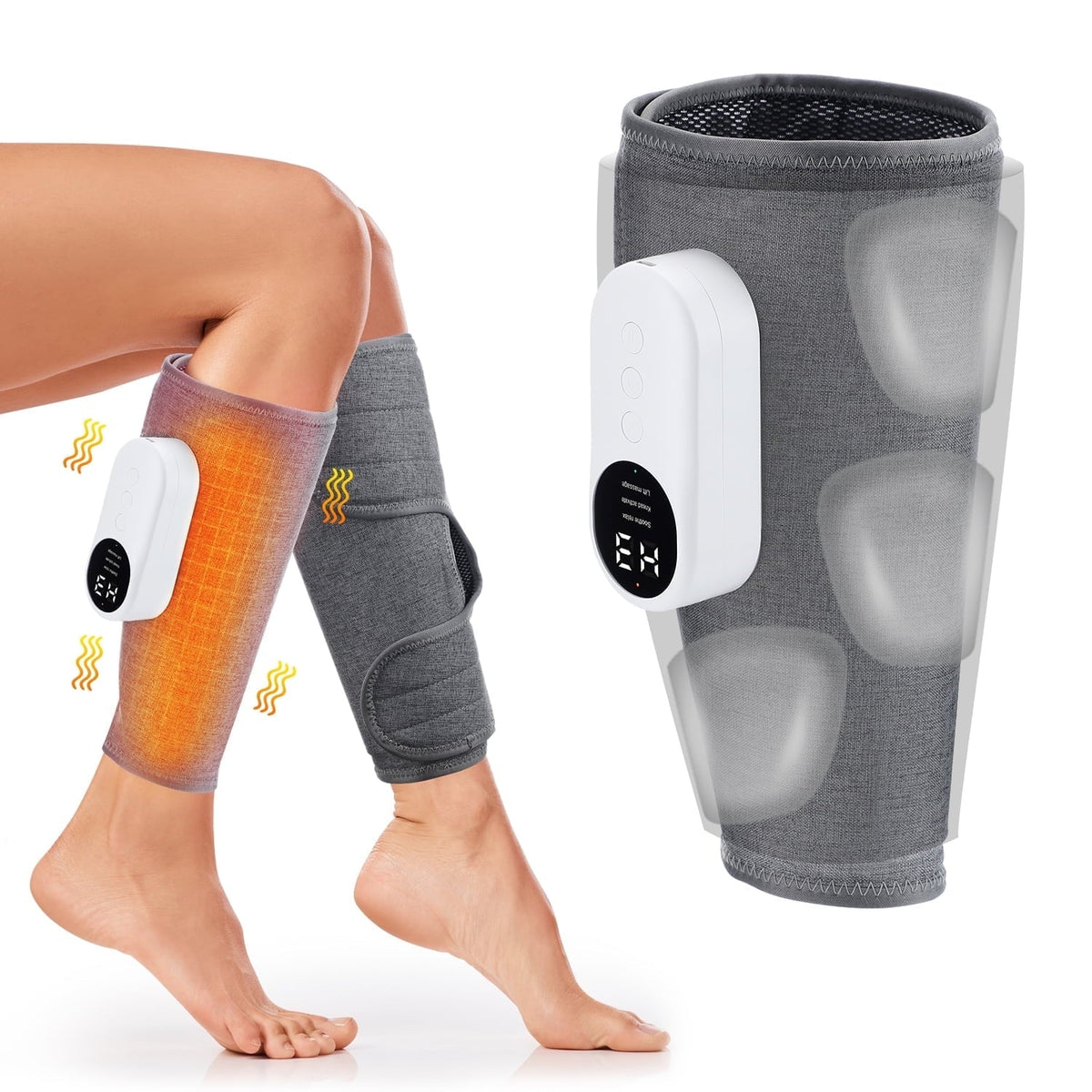 Leg Massager for Circulation, Air Compression Massager for Calf Foot Legs Muscle, 3 Modes 3 Intensities Leg Massager and Heat Calf Wraps Massager for