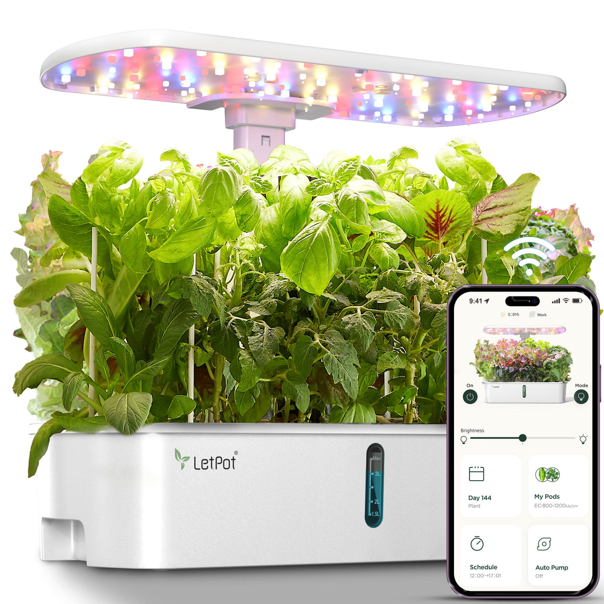 LetPot 10-Pod Hydroponics Growing System - APP & WiFi Controlled Smart Indoor Herb Garden Kit with Grow Lights & Pump, Height Adjustable, Gardening