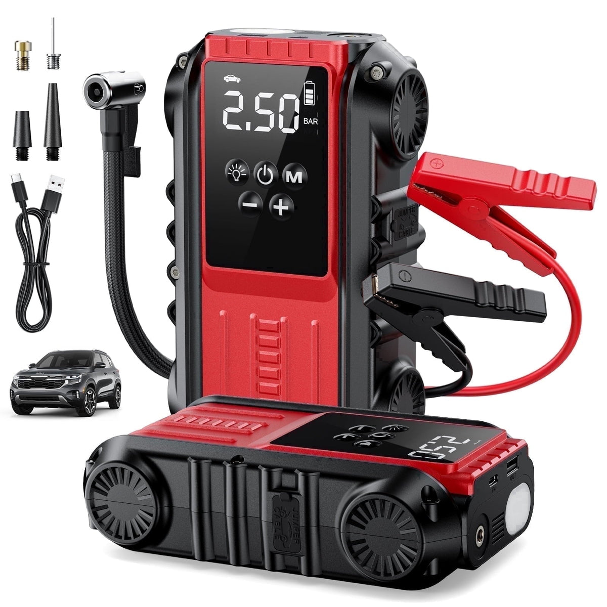 Lolseas Car Jump Starter with Air Compressor, 4500A Car Battery Jump Starter for 9.0L Gasoline/8.0L Diesel Engines, 150PSI PortableTire Inflator