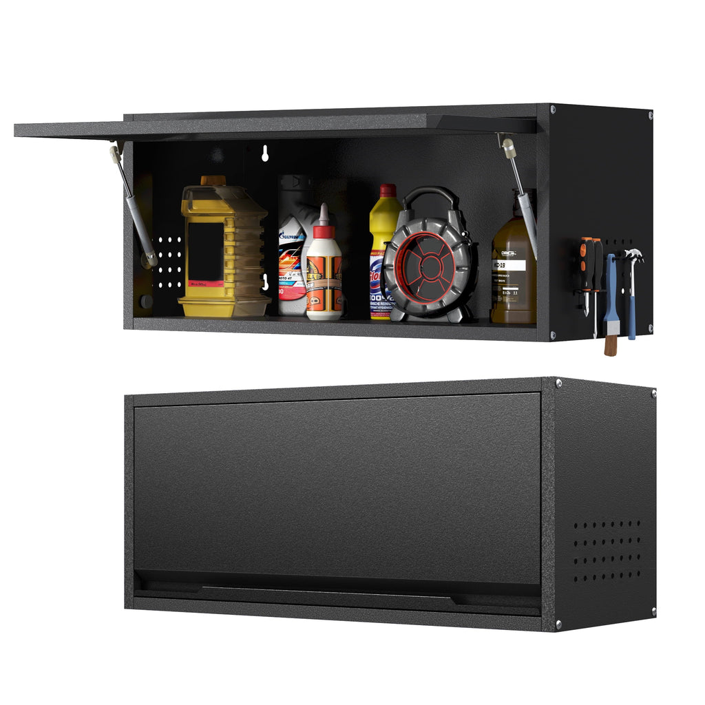 Metal Garage Wall Cabinet with Doors Side with Holes,Wall Mounted Metal Storage Cabinet with Up-Flip Door ,Garage Storage Cabinet for Garage